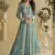 Sky blue chinon silk embroidered designer gown with strug
