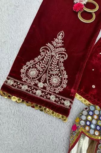 Maroon velvet straight suit stitched