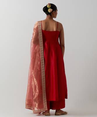Orange plain chanderi anarkali set 2