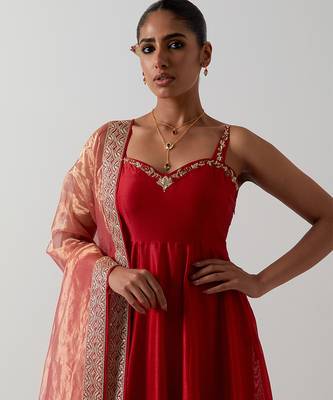 Orange plain chanderi anarkali set 5
