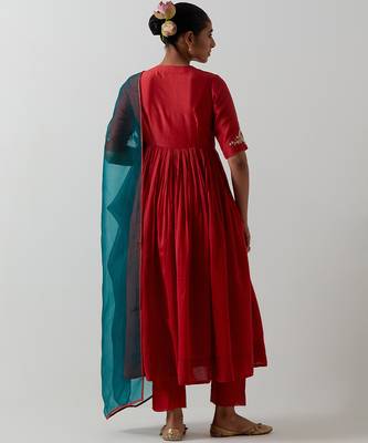 Orange embroidered chanderi kurta set 2