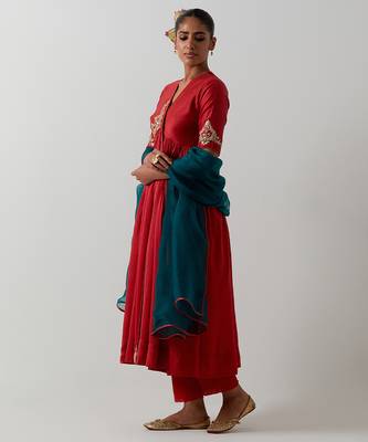 Orange embroidered chanderi kurta set 4