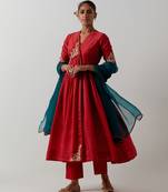 Orange embroidered chanderi kurta set