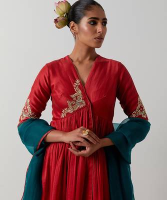 Orange embroidered chanderi kurta set 5