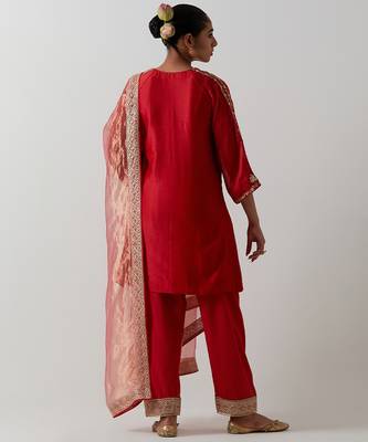 Orange plain chanderi kurta set 2