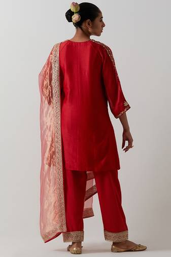 Orange plain chanderi kurta set