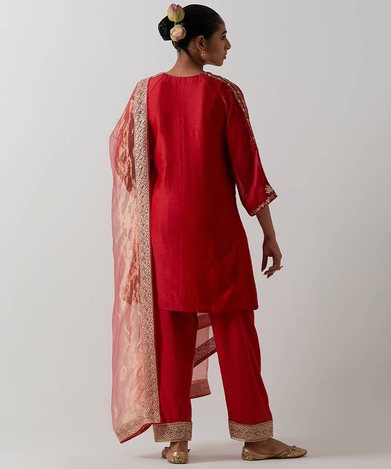 Orange plain chanderi kurta set