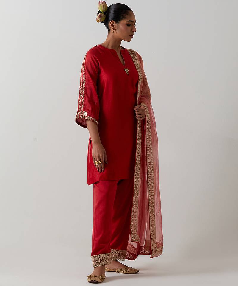 Orange plain chanderi kurta set