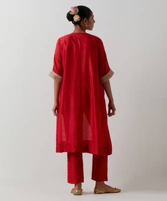 Red plain chanderi kurta set 2