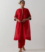 Red plain chanderi kurta set