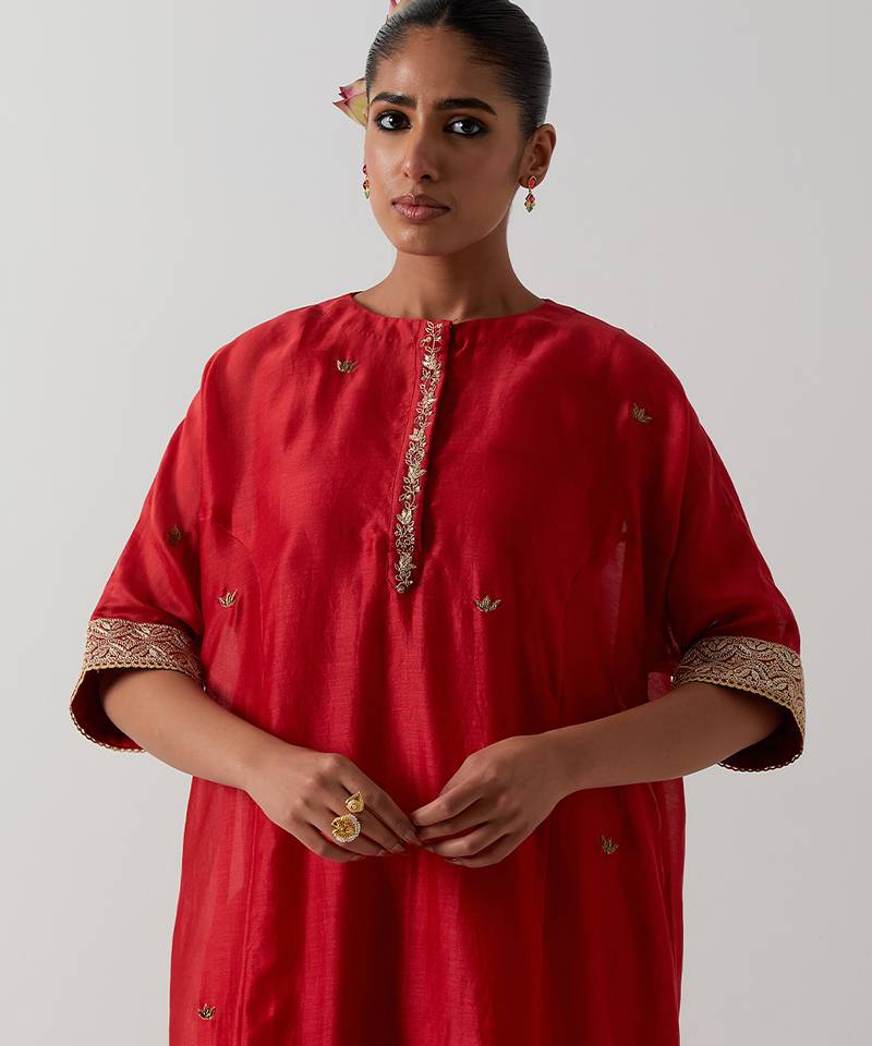 Orange plain chanderi kurta set