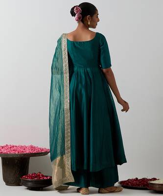 Green embroidered chanderi anarkali set 5