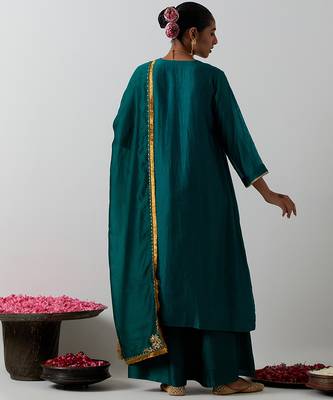 Green plain chanderi kurta set 2