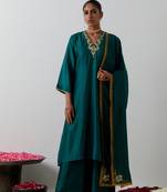 Green plain chanderi kurta set