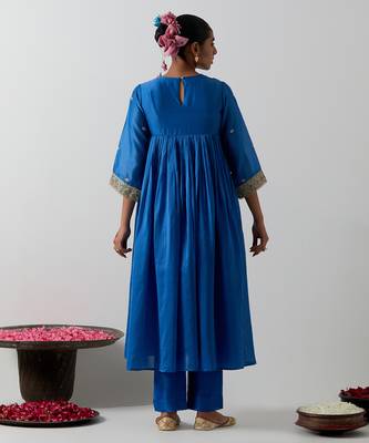 Blue embroidered chanderi anarkali set 2