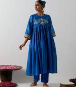 Blue embroidered chanderi anarkali set