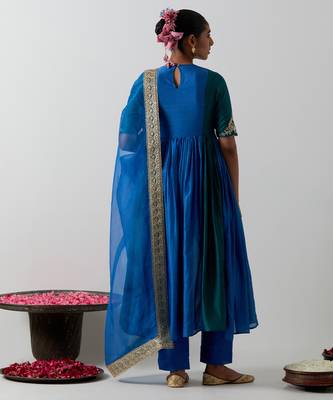 Blue embroidered chanderi anarkali set 2