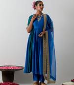 Blue embroidered chanderi anarkali set