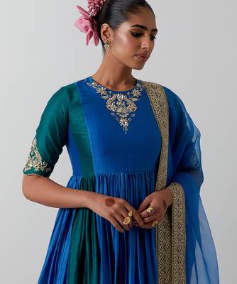 Blue embroidered chanderi anarkali set 5