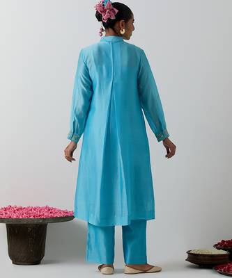 Blue plain chanderi kurta set 2