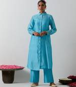 Blue plain chanderi kurta set