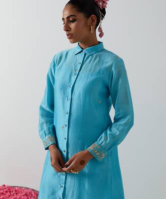Blue plain chanderi kurta set 5