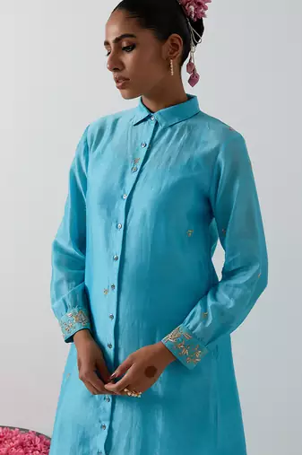 Blue plain chanderi kurta set