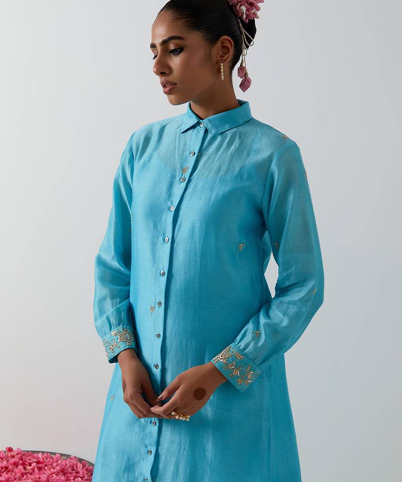 Blue plain chanderi kurta set