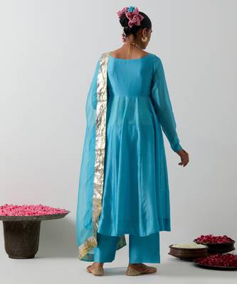 Blue embroidered chanderi anarkali set 2