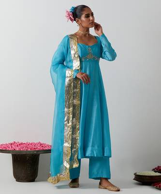 Blue embroidered chanderi anarkali set 4