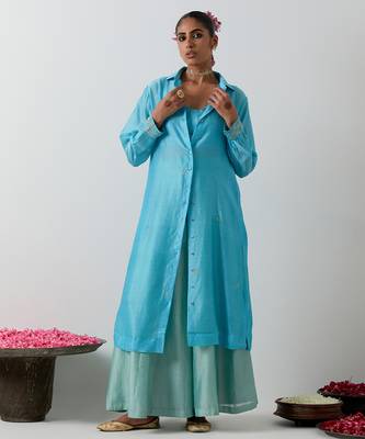 Blue plain chanderi co ord set 1