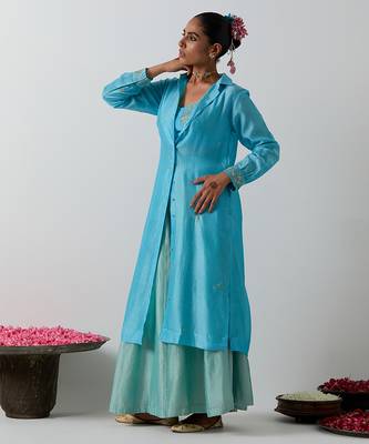 Blue plain chanderi co ord set 2
