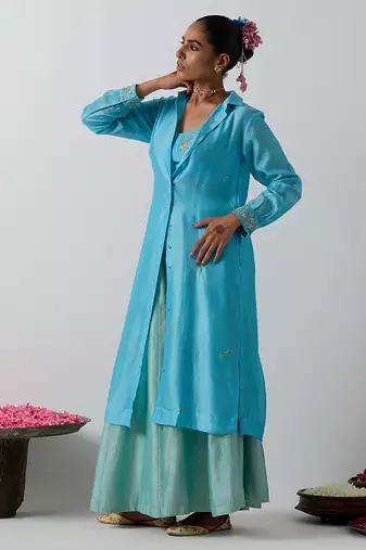 Blue plain chanderi co ord set