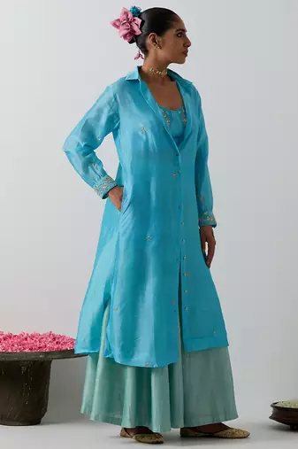 Blue plain chanderi co ord set