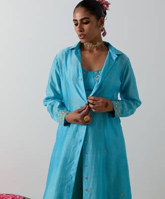 Blue plain chanderi co ord set 4
