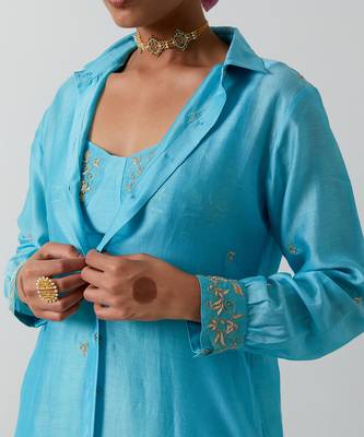 Blue plain chanderi co ord set 5