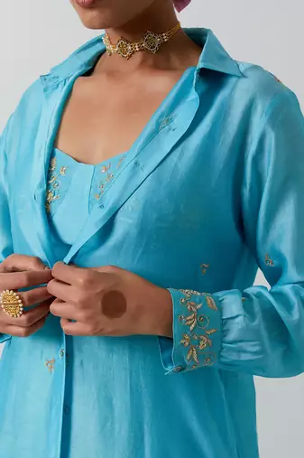 Blue plain chanderi co ord set