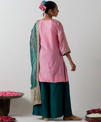 Pink plain chanderi kurta set 2