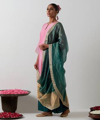 Pink plain chanderi kurta set 3