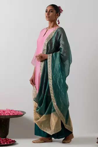 Pink plain chanderi kurta set