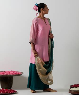 Pink plain chanderi kurta set 4