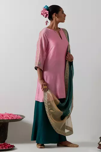 Pink plain chanderi kurta set