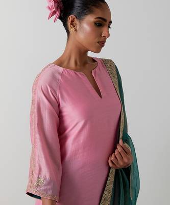 Pink plain chanderi kurta set 5