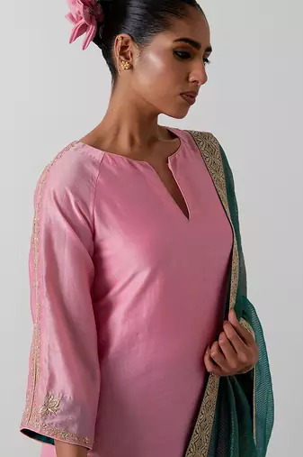 Pink plain chanderi kurta set
