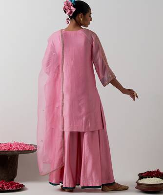 Pink plain chanderi kurta set 2