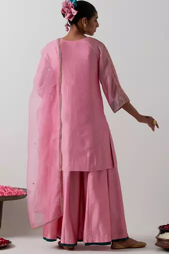 Pink plain chanderi kurta set