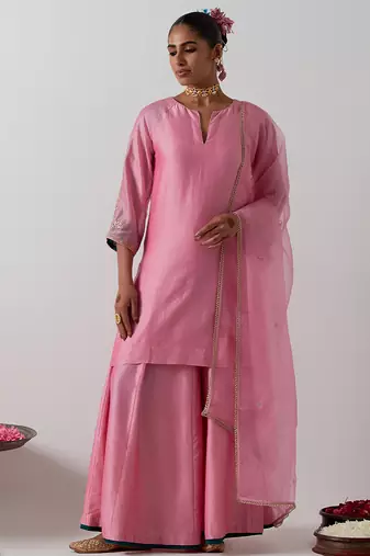 Pink plain chanderi kurta set