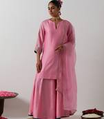 Pink plain chanderi kurta set