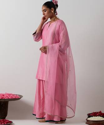 Pink plain chanderi kurta set 3