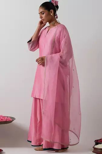 Pink plain chanderi kurta set